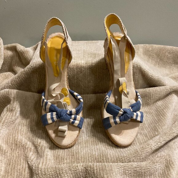 Michelle D Espadrille Wedge Heel, Sandal w/ ankle Ribbon Tie - Picture 1 of 4